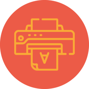 DTF printer graphic with a red background.